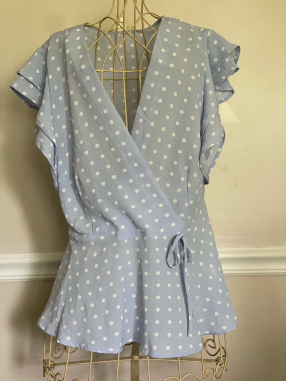 Light Blue / Periwinkle Polka Dot Wrap Blouse